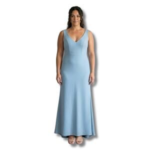 Revelry NWT Dakota Crepe Dress French Blue Size 14 Regular Maxi Draped Cowl Back